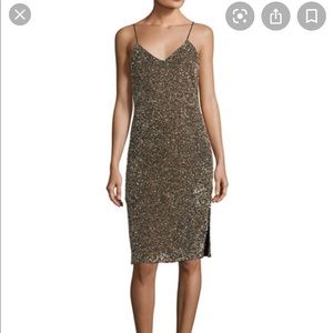 Alice Olivia Midi Sequin Dress Taupe Sz 12